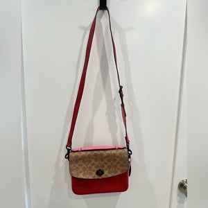 Coach Cassie Crossbody Colorblock in Red, Pink, Signature Print